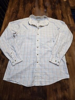 Men's L.L. BEAN Cream Green Brown Check Long Sleeve Shirt Size M Tall Granola